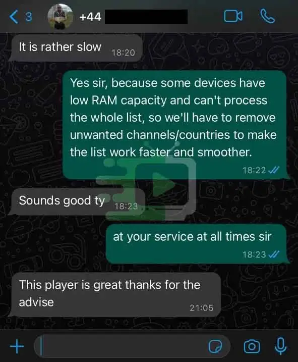 Échange client avec l’assistance Casa iPTV sur WhatsApp, capture 5.